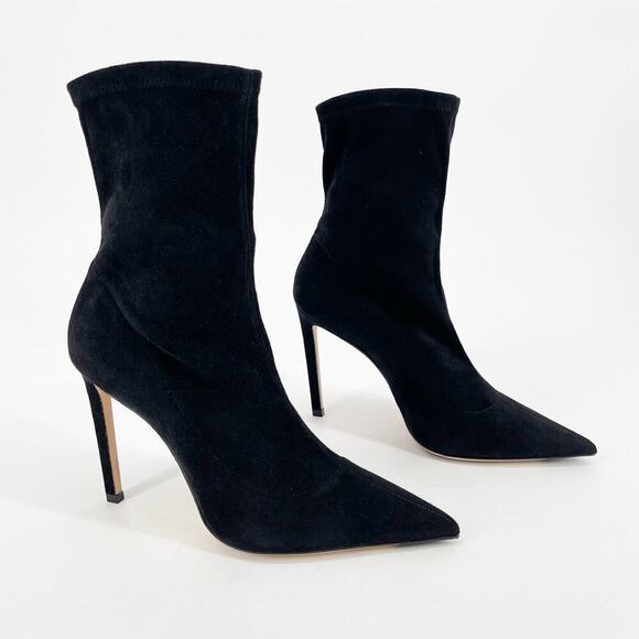 Jimmy Choo Black Brin Stretch Suede Pointed Toe Heeled Ankle Boot Bootie IT 37 - Picture 1 of 11